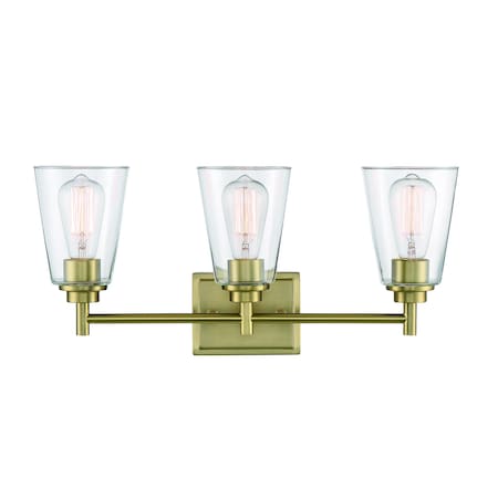 Designers Fountain Westin 22.5in 3-Light Brushed Gold Modern Industrial Indoor Vanity Light with Clear Glass Shades 95703-BG